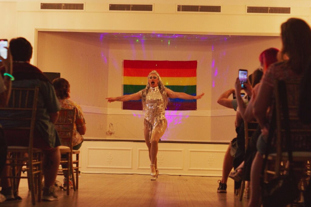 Photo of drag performer Axelle Wolfe during her performance at The Walper Hotel.