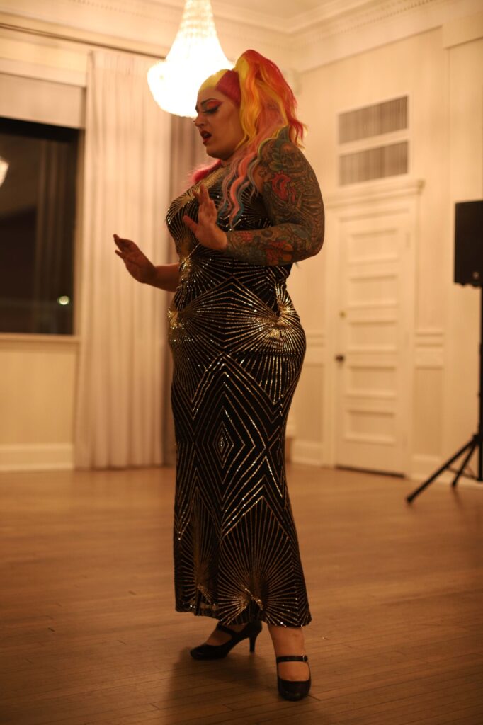 Photo of drag performer Lady Like during her performance at The Walper Hotel.