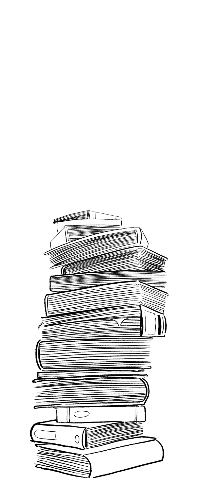 Graphic of a precarious stack of books.